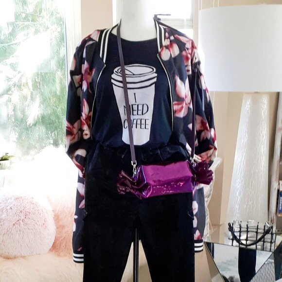 EUC Luna Moon black floral print jacket, L - Picture 2 of 7